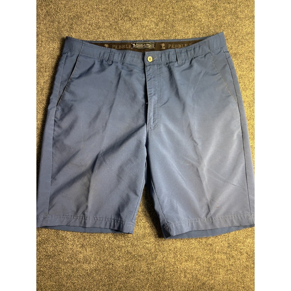 Pebble Beach Performance Shorts Mens Size 36 Blue Gingham Dry-Luxe Slash Pockets